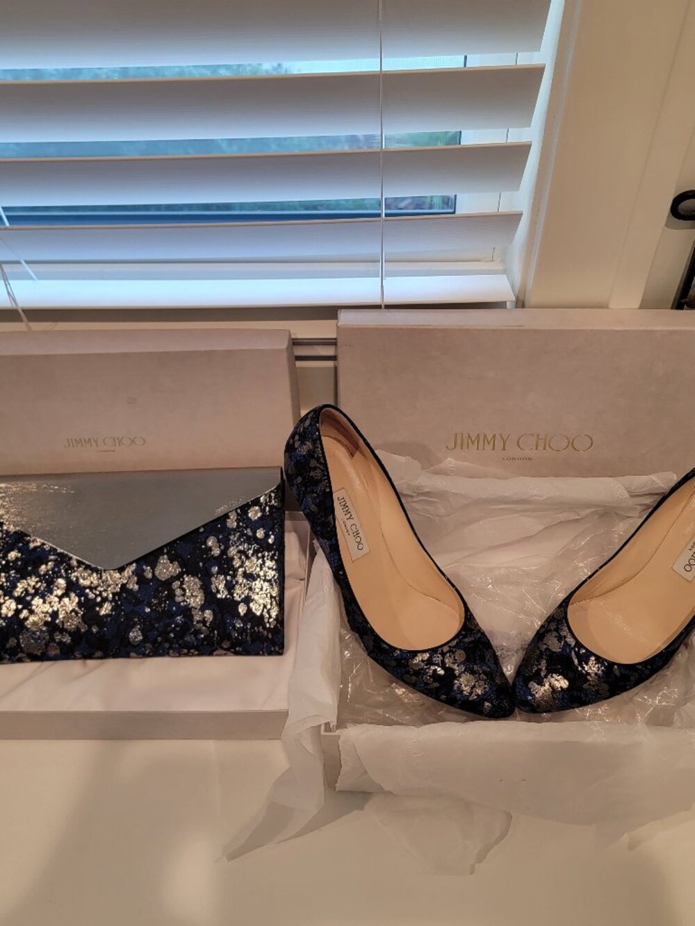 Jimmy Choo matching pumps + clutch set — size 41, boxes included
